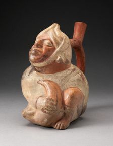 Handle Spout Vessel in the Form of a Seated Man, 100 B.C./A.D. 500. Creator: Unknown