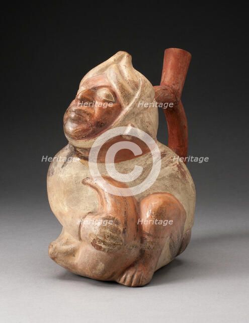 Handle Spout Vessel in the Form of a Seated Man, 100 B.C./A.D. 500. Creator: Unknown.