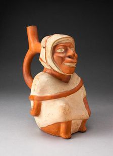 Handle Spout Vessel in the Form of a Seated Man Carrying a Bag, 100 B.C./A.D. 500. Creator: Unknown