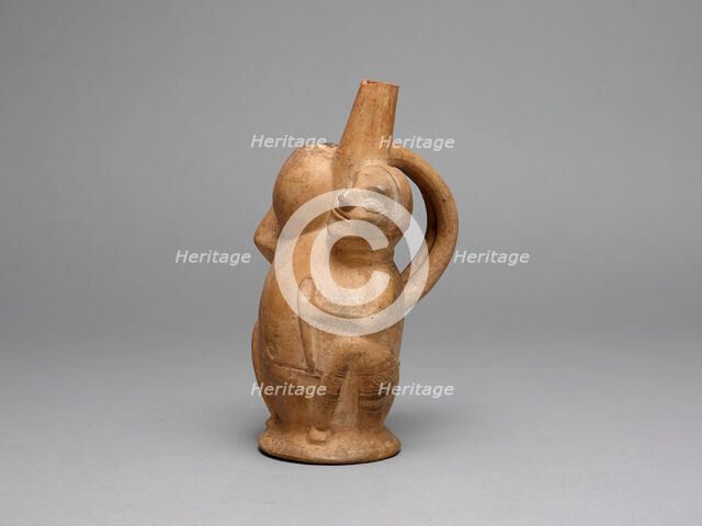 Handle Spout Vessel in the Form of a Seated Man Carrying a Jar, A.D. 700/1000. Creator: Unknown.