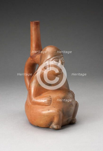 Handle Spout Vessel in the Form of a Seated Pregnant Woman, 100 B.C./A.D. 500. Creator: Unknown.