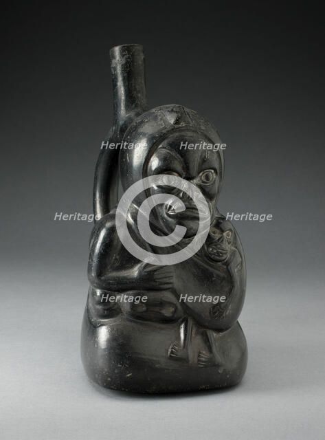 Handle Spout Vessel in the Form of a Skeletal Figure Holding a Child, 100 B.C./A.D. 500. Creator: Unknown.