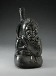 Handle Spout Vessel in the Form of a Skeletal Figure Holding a Child, 100 B.C./A.D. 500. Creator: Unknown