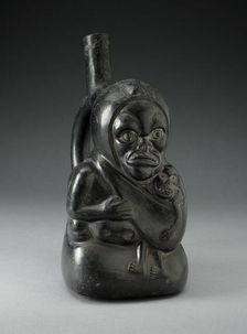 Handle Spout Vessel in the Form of a Skeletal Figure Holding a Child, 100 B.C./A.D. 500. Creator: Unknown