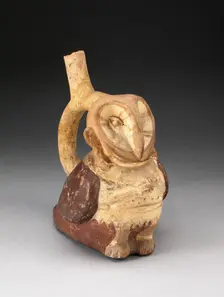 Handle Spout Vessel in the Form of an Anthropomorphic Owl with Clasped Hands, 100 B.C./A.D. 500. Creator: Unknown