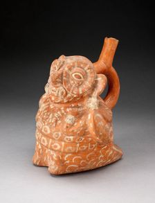 Handle Spout Vessel in the Form of an Anthropomorphic Owl with Feline Fangs..., 100 B.C./A.D. 500. Creator: Unknown