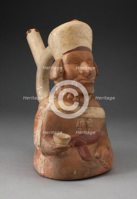 Handle Spout Vessel in the Form of Blind Man Holding a Cup, 100 B.C./A.D. 500. Creator: Unknown.