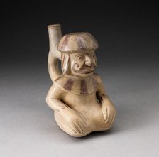 Handle Spout Vessel in the Form of Seated Man with Tatooed or Painted Face, 100 B.C./A.D. 500. Creator: Unknown