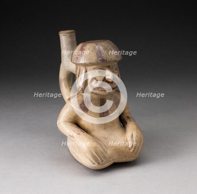 Handle Spout Vessel in the Form of Seated Man with Tatooed or Painted Face, 100 B.C./A.D. 500. Creator: Unknown.