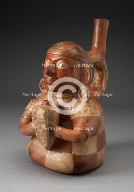 Handle Spout Vessel in the Form of Seated Musician Holding Conch Trumpet, 100 B.C./A.D. 500. Creator: Unknown.