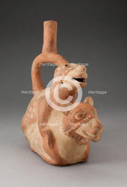 Handle Spout Vessel in Form of Mating Llamas, 100 B.C./A.D. 500. Creator: Unknown.