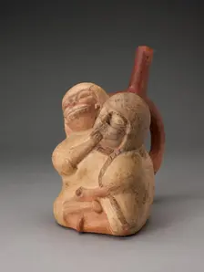 Handle Spout Vessel in Form of a Female and Skeletal Figure in an Erotic Embrace, 100 B.C./A.D. 500. Creator: Unknown