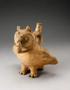 Handle Spout Vessel in Form of an Owl Eating a Mouse, 100 B.C./A.D. 500. Creator: Unknown