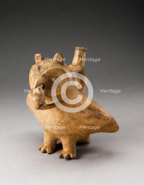 Handle Spout Vessel in Form of an Owl Eating a Mouse, 100 B.C./A.D. 500. Creator: Unknown.