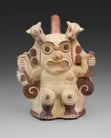 Handle Spout Vessel in Form of Sacrificer Wearing a Jaguar Headdress, 100 B.C./A.D. 500. Creator: Unknown