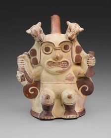 Handle Spout Vessel in Form of Sacrificer Wearing a Jaguar Headdress, 100 B.C./A.D. 500. Creator: Unknown