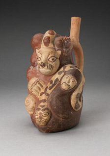 Handle Spouted Vessel with Composite Relief with Human Head, Puma, and Serpent, 100 B.C./A.D. 500. Creator: Unknown