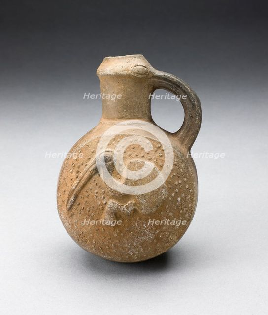 Handled Brownware Jug with Bird Impressed on Side, A.D. 1000/1400. Creator: Unknown.