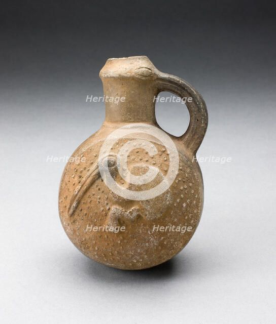 Handled Brownware Jug with Bird Impressed on Side, A.D. 1000/1400. Creator: Unknown.