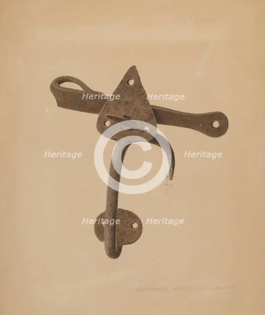 Handled Door Latch, 1940. Creator: Alexander Anderson.