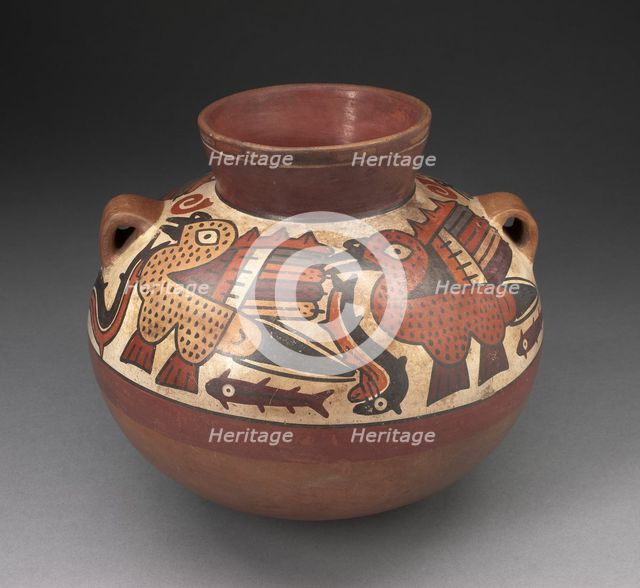 Handled Jar Depicting Birds Catching Fish, 180 B.C./A.D. 500. Creator: Unknown.