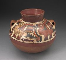 Handled Jar Depicting Birds Catching Fish, 180 B.C./A.D. 500. Creator: Unknown