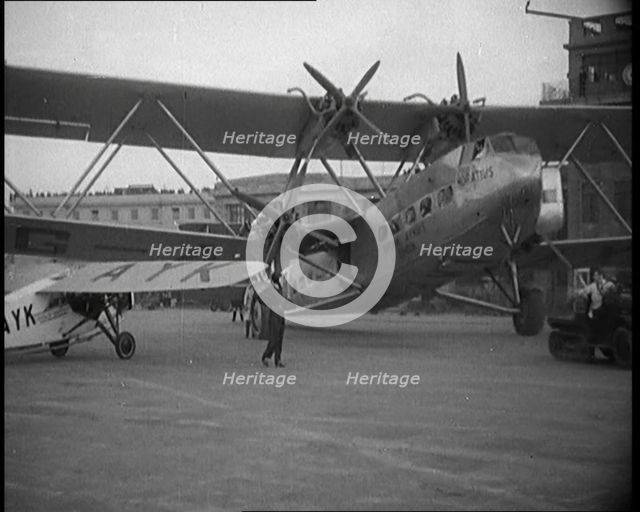 Handley Page Horatius - Air Liner and Mail Plane with Mail Being Loaded onto It, 1929. Creator: British Pathe Ltd.