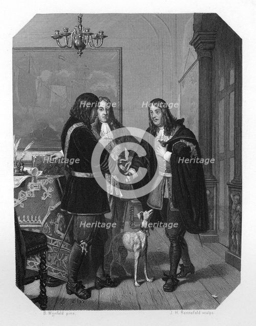 Handshake between Cornelis Tromp and Michiel de Ruyter, 17th century (c1870). Artist: JH Rennefeld
