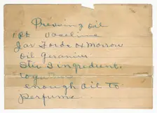 Handwritten formula for pressing oil, 1915-1953. Creator: Unknown