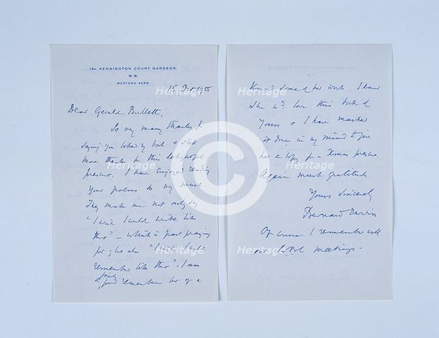 Handwritten letter by Bernard Darwin (1876-1961), London, 1955. Creator: Bernard Darwin.
