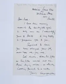 Handwritten letter by golfing author and cartoonist George Houghton, c1950s. Creator: George Houghton