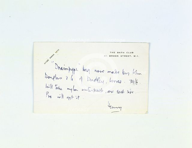 Handwritten note by Henry Cotton (1907-87), British golfer, c1940s. Creator: Unknown.