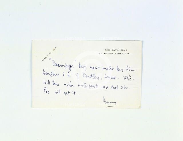 Handwritten note by Henry Cotton (1907-87), British golfer, c1940s. Artist: Unknown