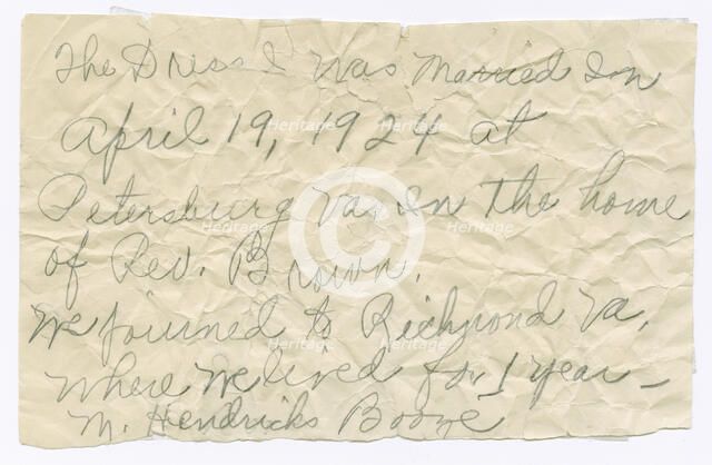 Handwritten note from Magdalene Hendricks Boozé, mid 20th century. Creator: Magdalene Hendricks Boozé.