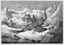 Hannibal and his war elephants crossing the Alps, 218 BC (19th century)