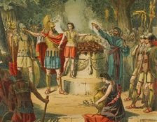 Hannibal in the Temple of Carthage with his father Hamilcar Barca..., 1881. Creator: Unknown