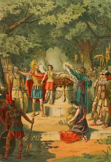 Hannibal in the Temple of Carthage with his father Hamilcar Barca..., 1881. Creator: Unknown