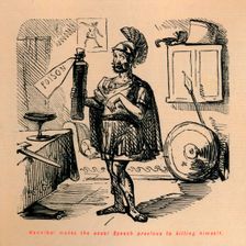 Hannibal makes the usual Speech previous to killing himself 1852. Artist: John Leech