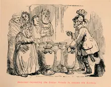 Hannibal requesting the Cretan Priests to become his Bankers 1852. Artist: John Leech
