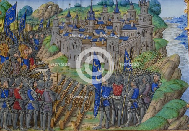 Hannibal's army at the city of Naples. Miniature from: Vie d'Hannibal by Plutarch, 16th century.