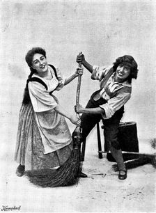 "Hänsel and Gretel,' at the Gaiety Theatre: Jeanne Douste as Gretel and Marie Elba as Hänsel, 1895. Creators: George Meisenbach, George Henry Hana, Hana Studios Ltd