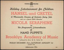 Hansel and Gretel, New York, [1930s]. Creator: Unknown