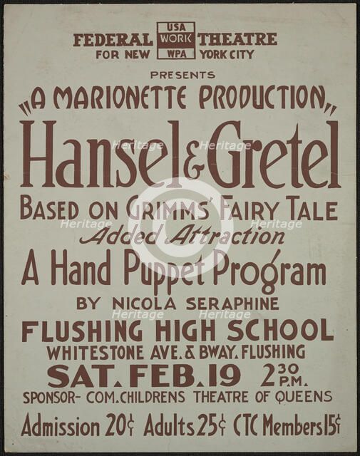 Hansel and Gretel, New York, [1930s]. Creator: Unknown.