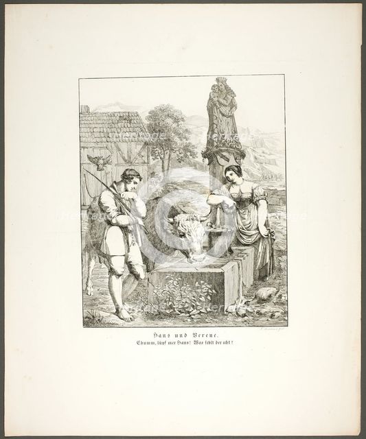 Hans and Verene, plate five from Zehn Blätter zu Hebels Alemannischen Gedichten, 1820. Creator: Sophie Reinhard.