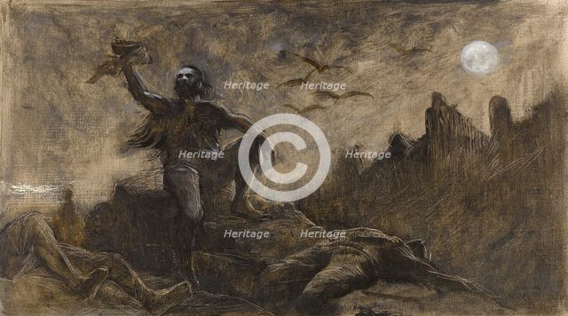 Hans of Iceland drinking the blood of his victims, c1889. Creator: Guillaume Albert Demarest.