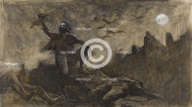 Hans of Iceland drinking the blood of his victims, c1889. Creator: Guillaume Albert Demarest.