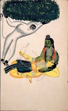 Hanuman, the monkey god, brings a Himalayan mountain with the herb... between 1800 and 1899. Creator: Unknown