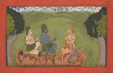 Hanuman before Rama and Lakshmana... the dispersed Mankot Ramayana series, ca. 1710-25. Creator: Unknown