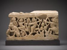 Hanuman Carrying the Mountain of Medicinal Herbs (left); Rama Battles Ravana (right)..., 10th centur Creator: Unknown