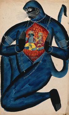 Hanuman revealing Rama and Sita in his heart. Creator: Unknown